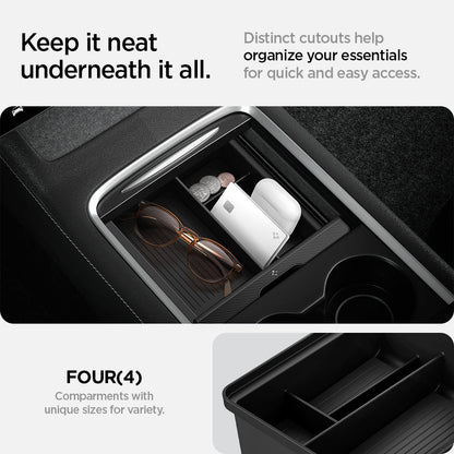 Tesla Series - Sliding Center Console Organizer Upper Tray | 4-Section